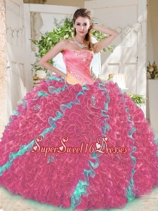 Beautiful Beaded Pleated and Ruffled Big Puffy 15th Birthday Party Dress in Rainbow