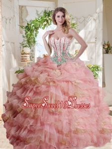 Fashionable Visible Boning Beaded Pink Sweet 16 Dress in Organza