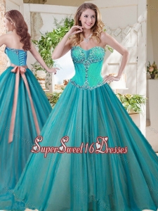 Gorgeous A Line Brush Train Quinceanera Gown with Beading and Sash