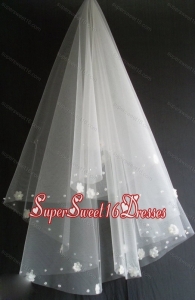 Hand Made Flowers Decorate Tulle Beautiful Wedding Veil