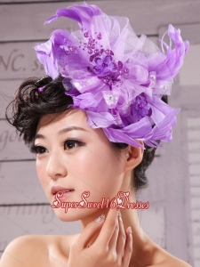 Purple Feathers Big Hat Wedding Headpieces