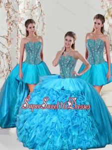 Detachable Aqua Blue Quinceanera Dresses with Beading and Ruffles for 2015