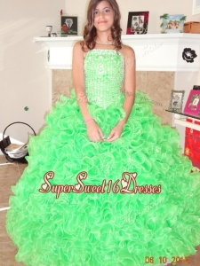 New Arrivals Beaded and Ruffled Strapless Quinceanera Dress in Spring Green