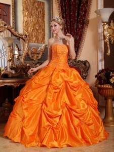 Gorgeous Orange Red Sweet 16 Dress Strapless Taffeta Beading Ball Gown