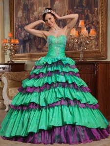 Sweet Green Sweet 16 Dress Sweetheart Taffeta and Organza Beading Ball Gown