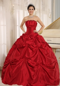Wine Red Ball Gown Sweet 16 Dress With Pick-ups For Custom Made Taffeta