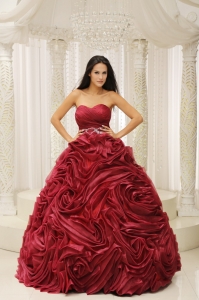 Wine Red Sweetheart Neckline Beaded Decorate Wasit Hand Made Flower 2013 Sweet 16 Dress For Formal Evening