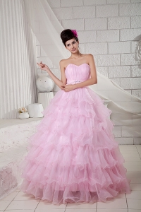 2013 Baby Pink Sweet 16 Dress Ball Gown Sweetheart Organza Beading Floor-length