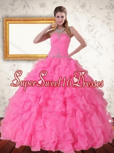 2015 Custom Made Strapless Quinceanera Dress with Beading and Ruffles