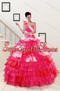 2015 Custom Made Ruffled Layers and Beading Multi Color Quinceanera Dresses