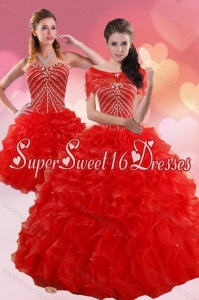 2015 Cute Red Quinceanera Dresses With Beading and Ruffles