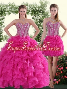 2015 Cute Sweetheart Hot Pink Sweet 16 Dresses with Beading and Ruffles