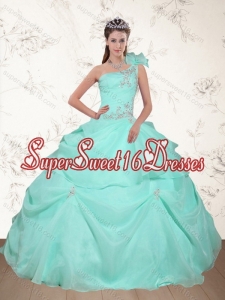 Cute Beading and Appliques 2015 Dress for Quince in Apple Green