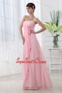 A-line Strapless Hand Made Flowers Chiffon Baby Pink Dresses for Dama