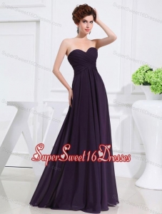 Empire Chiffon Ruching Strapless Dark purple Floor-length Dama Dresses