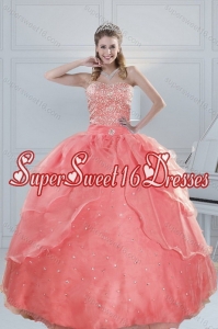 2015 Pretty Watermelon Quinceanera Dresses with Beading