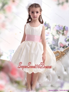 Beautiful White Scoop 2015 Little Girl Pageant Dress with Light Pink Sash