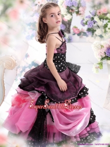 Beautiful Multi Color Ruffled 2015 Beautiful Little Girl Pageant Dress with Bownot and Hand Made Flower