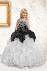 Silver Girls Pageant Dresses Party and Wedding Party with Beading and Pick Ups Straps Sleeveless Lace Up