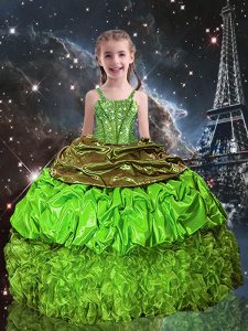 Sleeveless Beading and Ruffles and Pick Ups Lace Up Pageant Gowns For Girls