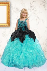 Sleeveless Lace Up Floor Length Beading and Pick Ups Little Girls Pageant Gowns