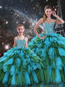 Superior Organza Sleeveless Floor Length Sweet 16 Quinceanera Dress and Beading and Ruffles and Ruffled Layers