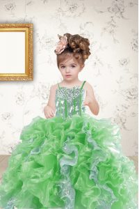 Sleeveless Lace Up Floor Length Beading and Ruffles and Sequins Girls Pageant Dresses
