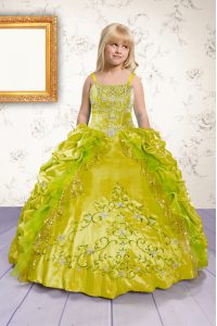 Cheap Floor Length Lace Up Little Girls Pageant Gowns Apple Green for Party and Wedding Party with Beading and Appliques and Pick Ups