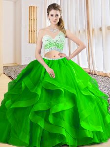 Floor Length Criss Cross Quinceanera Gowns for Military Ball and Sweet 16 and Quinceanera with Beading and Ruffled Layers