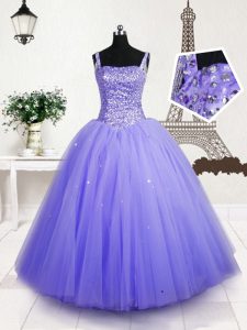 Beauteous Sleeveless Lace Up Floor Length Beading and Sequins Pageant Gowns For Girls