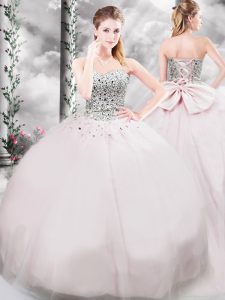 Pink Quinceanera Gown Sweetheart Sleeveless Brush Train Lace Up