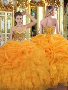 Best Orange Lace Up 15th Birthday Dress Beading and Ruffles Sleeveless Floor Length