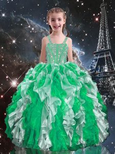 Popular Green Little Girl Pageant Dress Quinceanera and Wedding Party with Beading and Ruffles Straps Sleeveless Lace Up