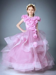 Charming Scoop Sleeveless Tulle Pageant Gowns For Girls Hand Made Flower Zipper
