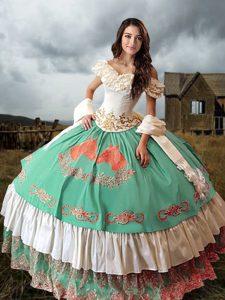 Most Popular Lace Up 15th Birthday Dress Multi-color for Military Ball and Sweet 16 and Quinceanera with Embroidery and Ruffled Layers Brush Train