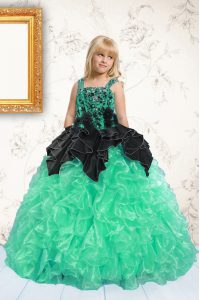 Pick Ups Floor Length Apple Green Kids Formal Wear Straps Sleeveless Lace Up