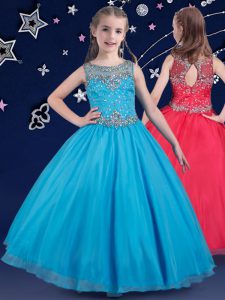 Scoop Sleeveless Zipper Little Girls Pageant Dress Wholesale Baby Blue Organza