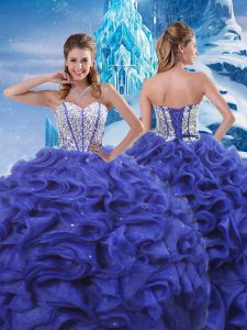 Best Selling Sweetheart Sleeveless Lace Up Quinceanera Gowns Blue Organza