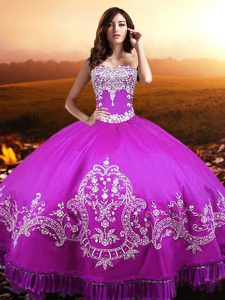 Affordable Fuchsia Taffeta Lace Up Sweetheart Sleeveless Floor Length Quinceanera Gown Beading and Appliques
