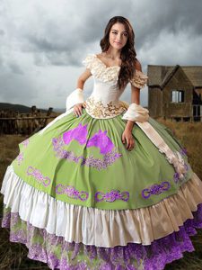Affordable Multi-color Ball Gowns Embroidery and Ruffled Layers Vestidos de Quinceanera Lace Up Taffeta Sleeveless