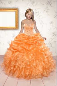 Pick Ups Spaghetti Straps Sleeveless Lace Up Little Girls Pageant Dress Orange Organza