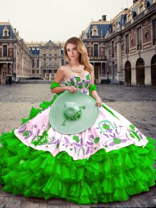 Sumptuous Floor Length Green Quinceanera Gown Sweetheart Sleeveless Lace Up