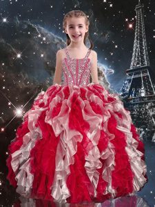 Elegant Wine Red Sleeveless Organza Lace Up Kids Pageant Dress for Quinceanera and Wedding Party