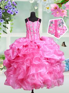 Elegant Straps Sleeveless Organza Child Pageant Dress Beading and Ruffles and Pick Ups Lace Up