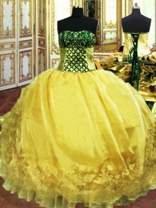 Classical Floor Length Ball Gowns Sleeveless Gold Vestidos de Quinceanera Lace Up