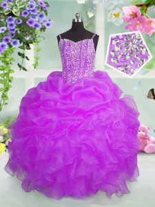 Sleeveless Beading and Ruffles and Pick Ups Lace Up Girls Pageant Dresses