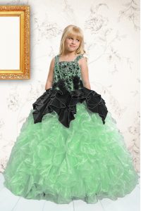 Organza Straps Sleeveless Lace Up Appliques and Pick Ups Kids Formal Wear in Apple Green