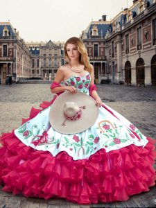 New Arrival Hot Pink 15th Birthday Dress Military Ball and Sweet 16 and Quinceanera with Embroidery and Ruffled Layers Sweetheart Sleeveless Lace Up