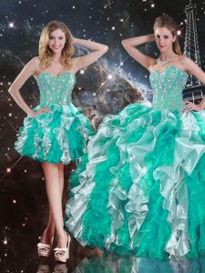 Sleeveless Organza Floor Length Lace Up Sweet 16 Quinceanera Dress in Multi-color with Beading and Ruffles