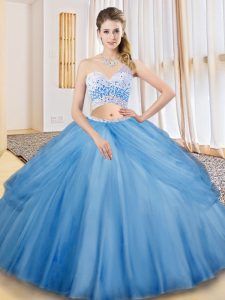 Baby Blue Criss Cross Quinceanera Gowns Beading and Ruching and Pick Ups Sleeveless Floor Length